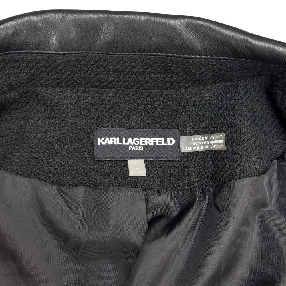 KARL LAGERFELD Tweed Faux Leather Trim Jacket Size 4 - Picture 4 of 7